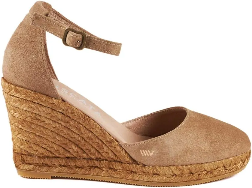 VISCATA Palamos Suede Wedges with Ankle Strap Handmade 3 ½” Heel Women's Sandals with Premium Quality Soft Touch Suede Closed Toe Design and 100% Soft Inner Sole Cushion for all Casual Occasions