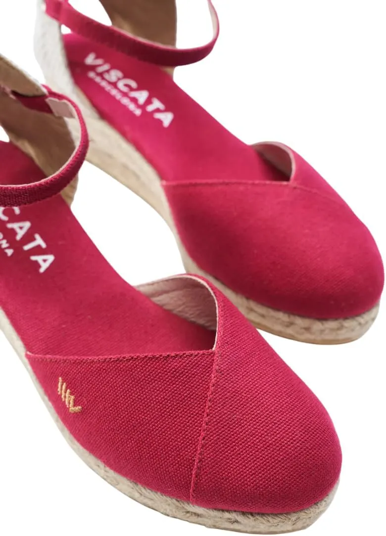 Viscata Pubol Espadrille Canvas Low Wedges with Ankle Strap Spain Handmade 2” Heel Women's Sandals with Breathable Organic Cotton Canvas and 100% Natural Jute for all Occasions: Casual, Work, Party