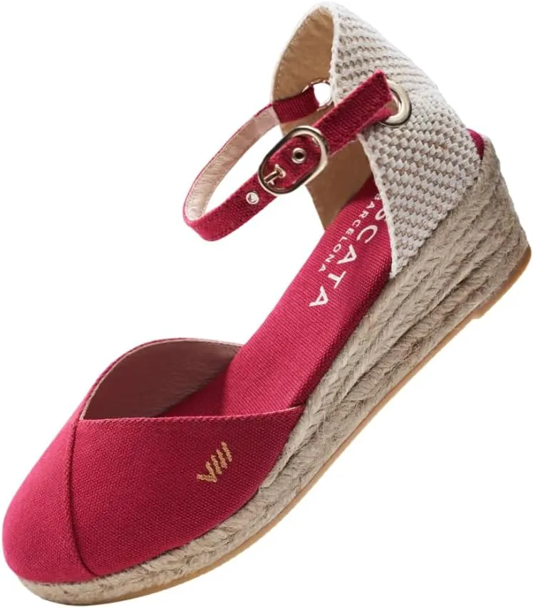 Viscata Pubol Espadrille Canvas Low Wedges with Ankle Strap Spain Handmade 2” Heel Women's Sandals with Breathable Organic Cotton Canvas and 100% Natural Jute for all Occasions: Casual, Work, Party