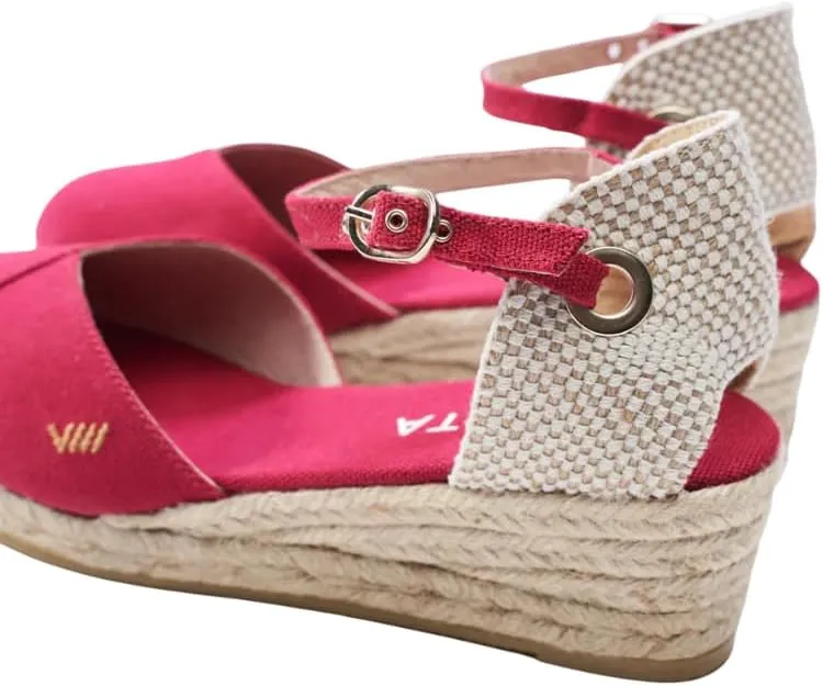 Viscata Pubol Espadrille Canvas Low Wedges with Ankle Strap Spain Handmade 2” Heel Women's Sandals with Breathable Organic Cotton Canvas and 100% Natural Jute for all Occasions: Casual, Work, Party