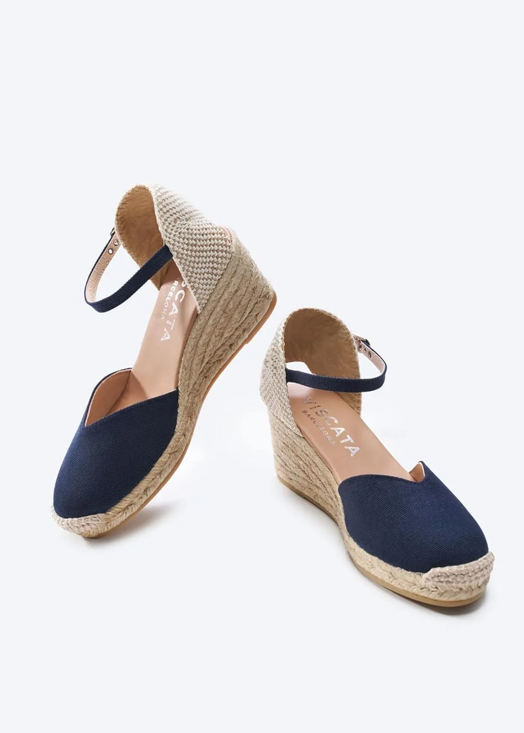 Viscata Reus Canvas Wedge Handmade 2 ½” Heel Women's Sandals with Breathable Cotton Canvas V-cut Vamp and 100% Natural Jute Midsole for all Casual Occasions