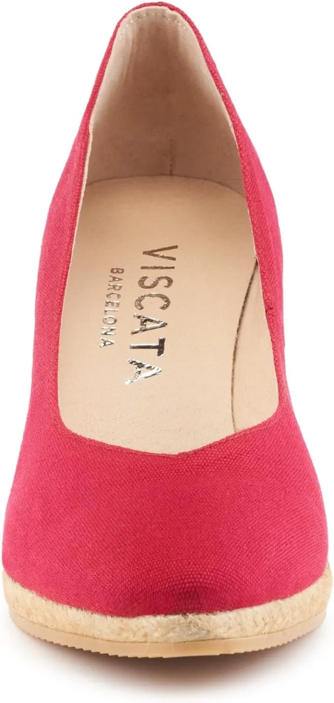 VISCATA Roses Espadrille Canvas Wedges Spain Handmade 2 ½” Heel Woman Wedge Pumps with Organic Cotton Canvas and 100% Natural Jute Midsole for All Occasions: Casual, Work, Party