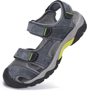 VISIONREAST Mens Leather Sandals - Outdoor Hiking & Waterproof Athletic Sports Sandals - Fisherman Beach Shoes with Closed Toe