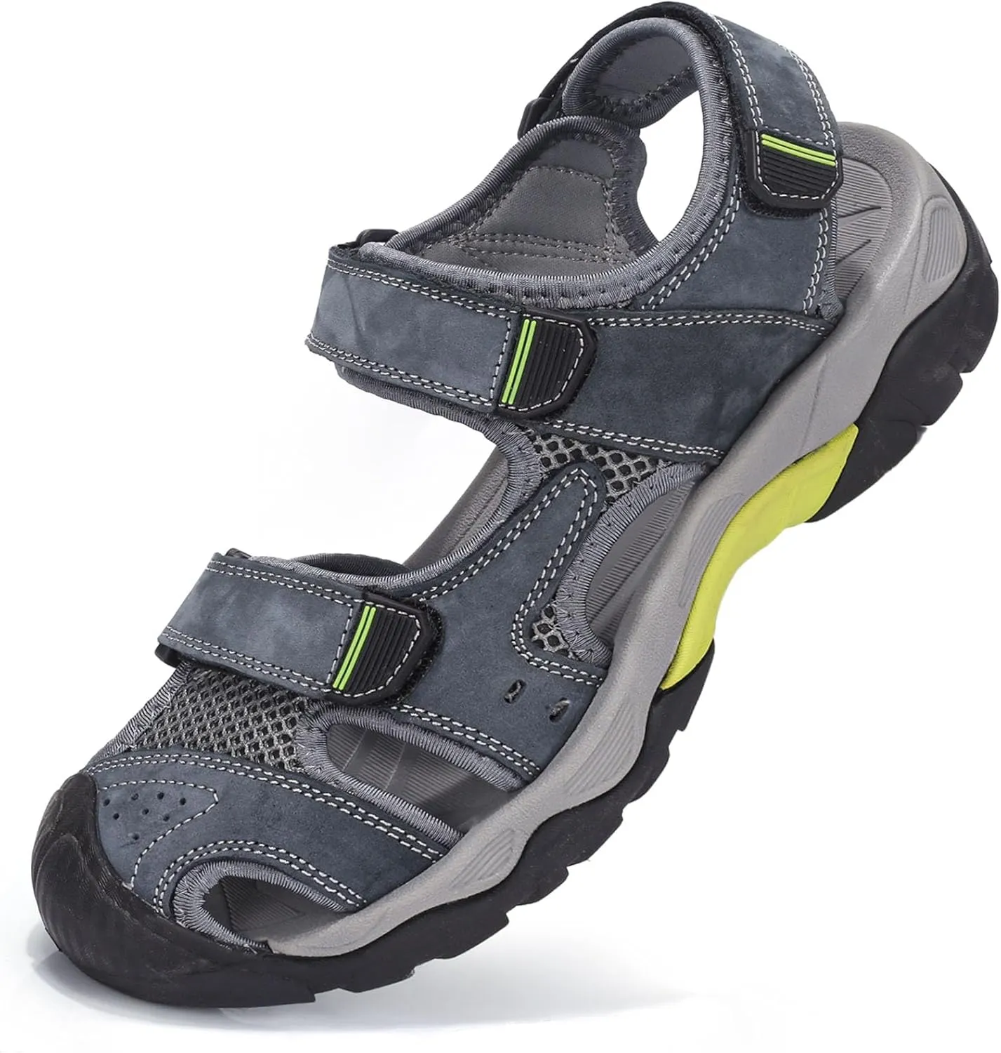 VISIONREAST Mens Leather Sandals - Outdoor Hiking & Waterproof Athletic Sports Sandals - Fisherman Beach Shoes with Closed Toe