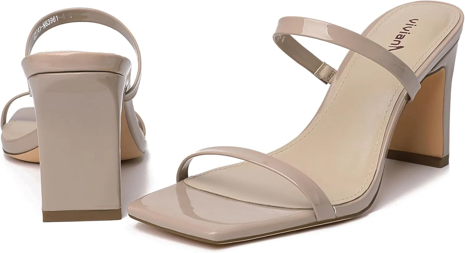 vivianly Womens Chunky Heels 3.15 Inch Square Toe Heeled Sandals Slip On Block Heels Sandals Two Strap Heeled Mules