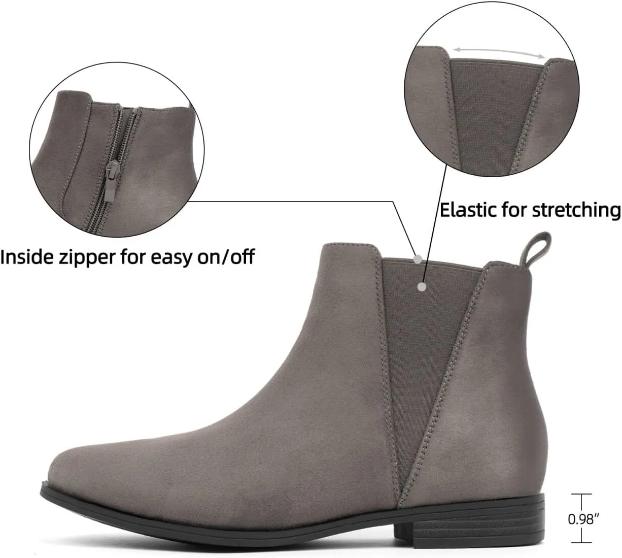 VJH confort Women's Chelsea Ankle Boots Low Heel Fashion Almond Toe Dress Booties with Side Zipper