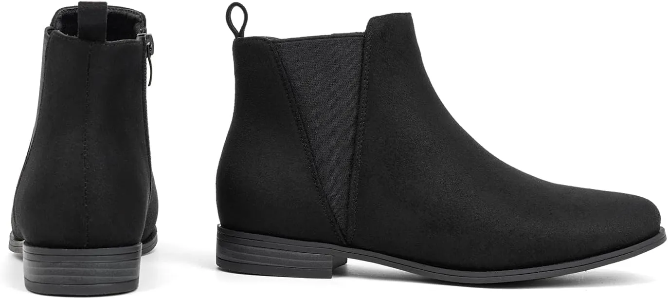 VJH confort Women's Chelsea Ankle Boots Low Heel Fashion Almond Toe Dress Booties with Side Zipper