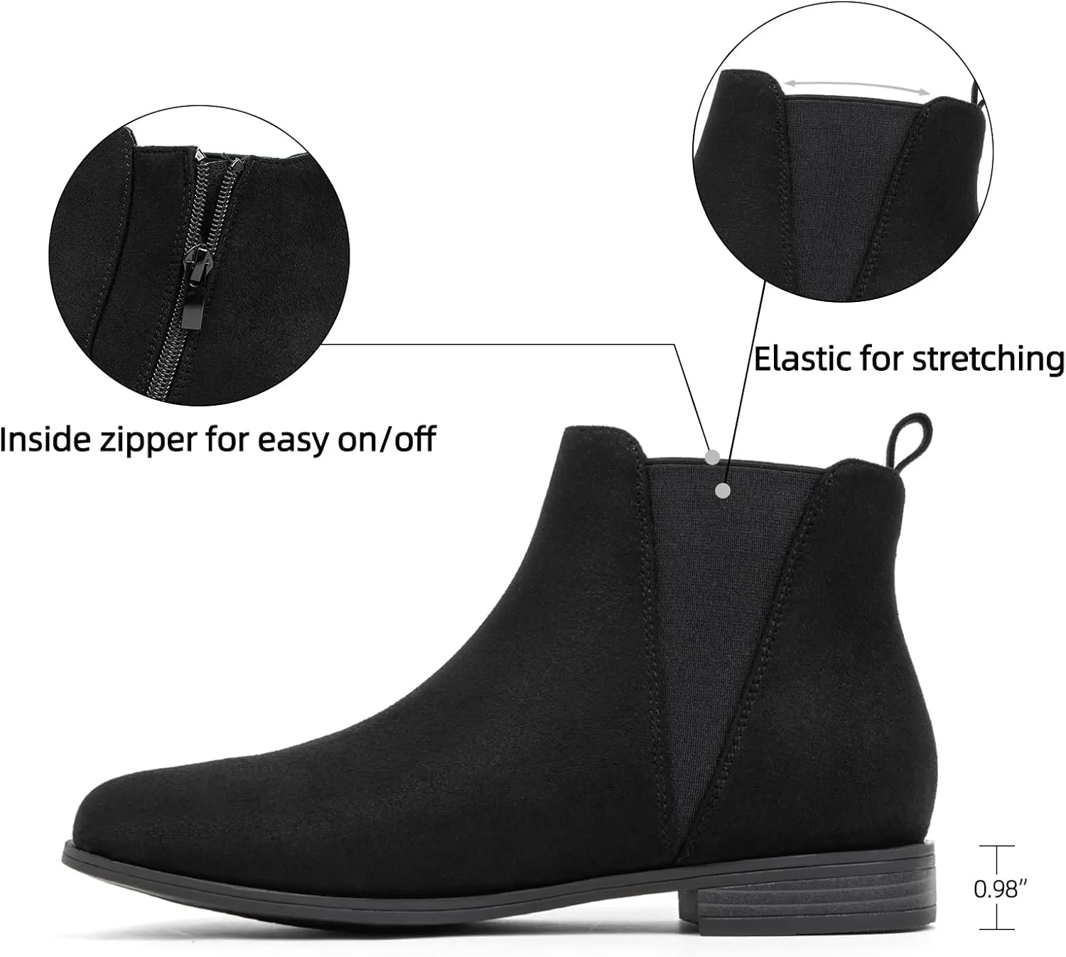 VJH confort Women's Chelsea Ankle Boots Low Heel Fashion Almond Toe Dress Booties with Side Zipper
