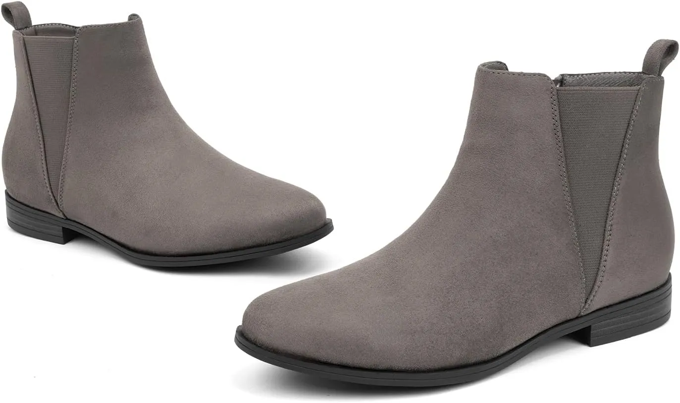 VJH confort Women's Chelsea Ankle Boots Low Heel Fashion Almond Toe Dress Booties with Side Zipper