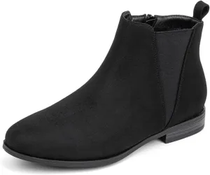VJH confort Women's Chelsea Ankle Boots Low Heel Fashion Almond Toe Dress Booties with Side Zipper