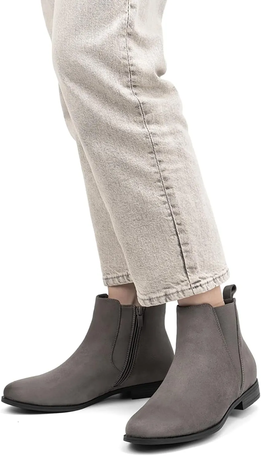 VJH confort Women's Chelsea Ankle Boots Low Heel Fashion Almond Toe Dress Booties with Side Zipper