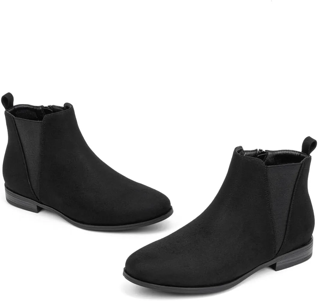 VJH confort Women's Chelsea Ankle Boots Low Heel Fashion Almond Toe Dress Booties with Side Zipper