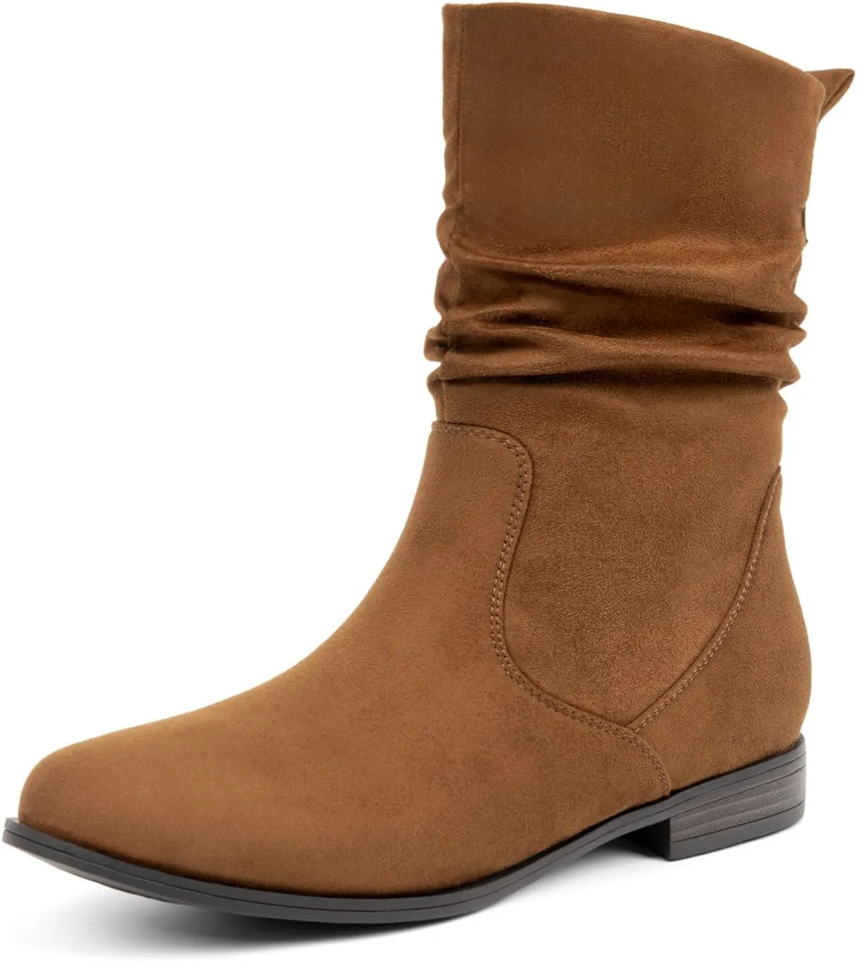 VJH confort Women's Mid Calf Boots, Almond Round Toe Low Heel Comfort Dress Slouchy Booties