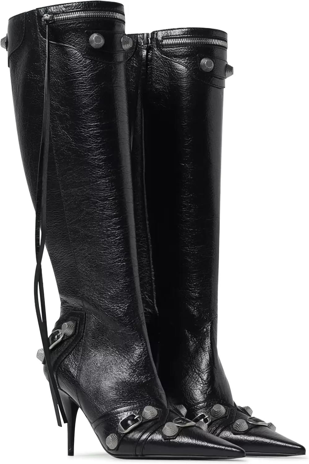VOMIRA Knee High Boots Sexy Pointed Toe Rivets Tassels Stilettos High Heels Fashion Party Dressy Stripper Heels for Women