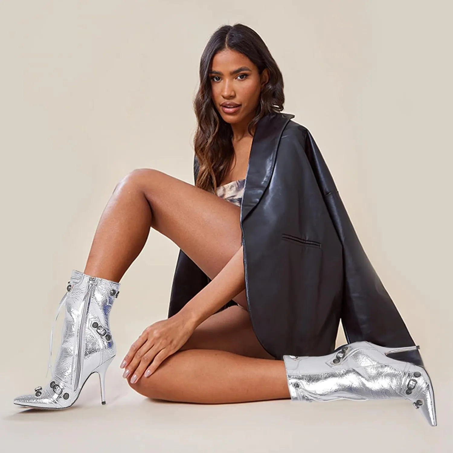 VOMIRA Knee High Boots Sexy Pointed Toe Rivets Tassels Stilettos High Heels Fashion Party Dressy Stripper Heels for Women