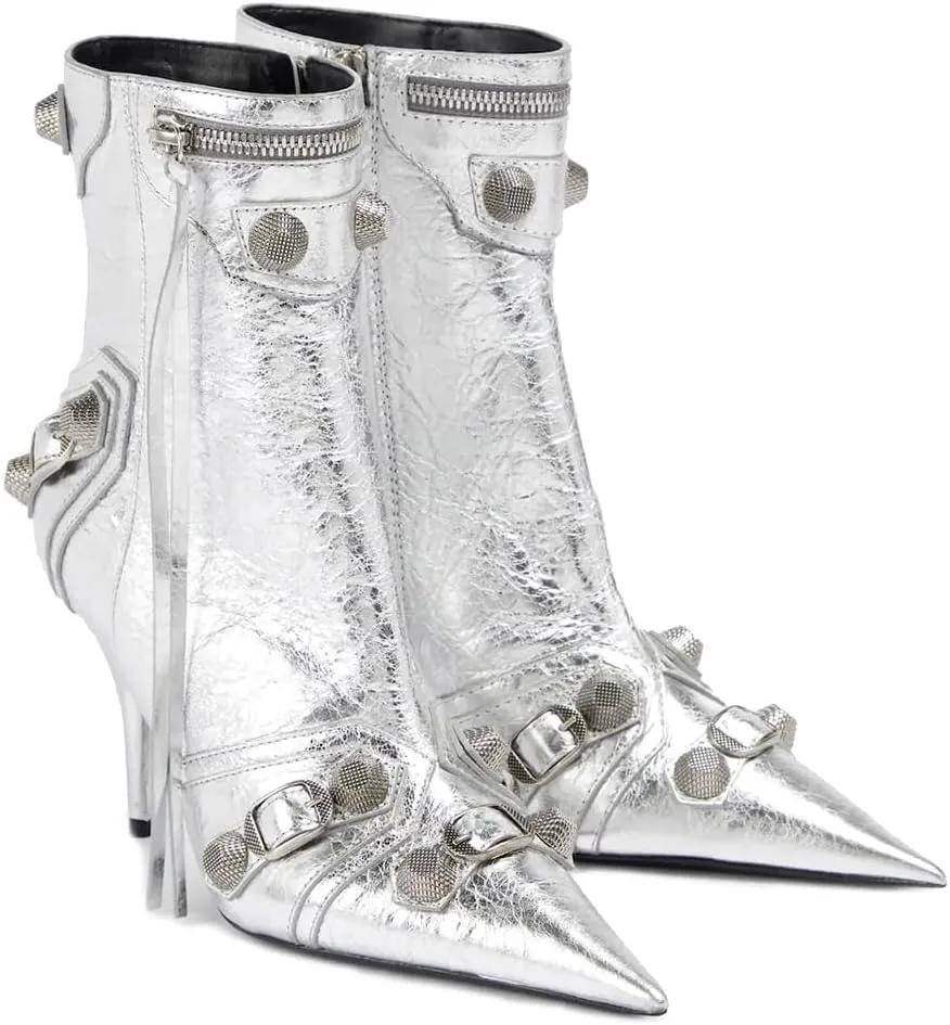 VOMIRA Knee High Boots Sexy Pointed Toe Rivets Tassels Stilettos High Heels Fashion Party Dressy Stripper Heels for Women