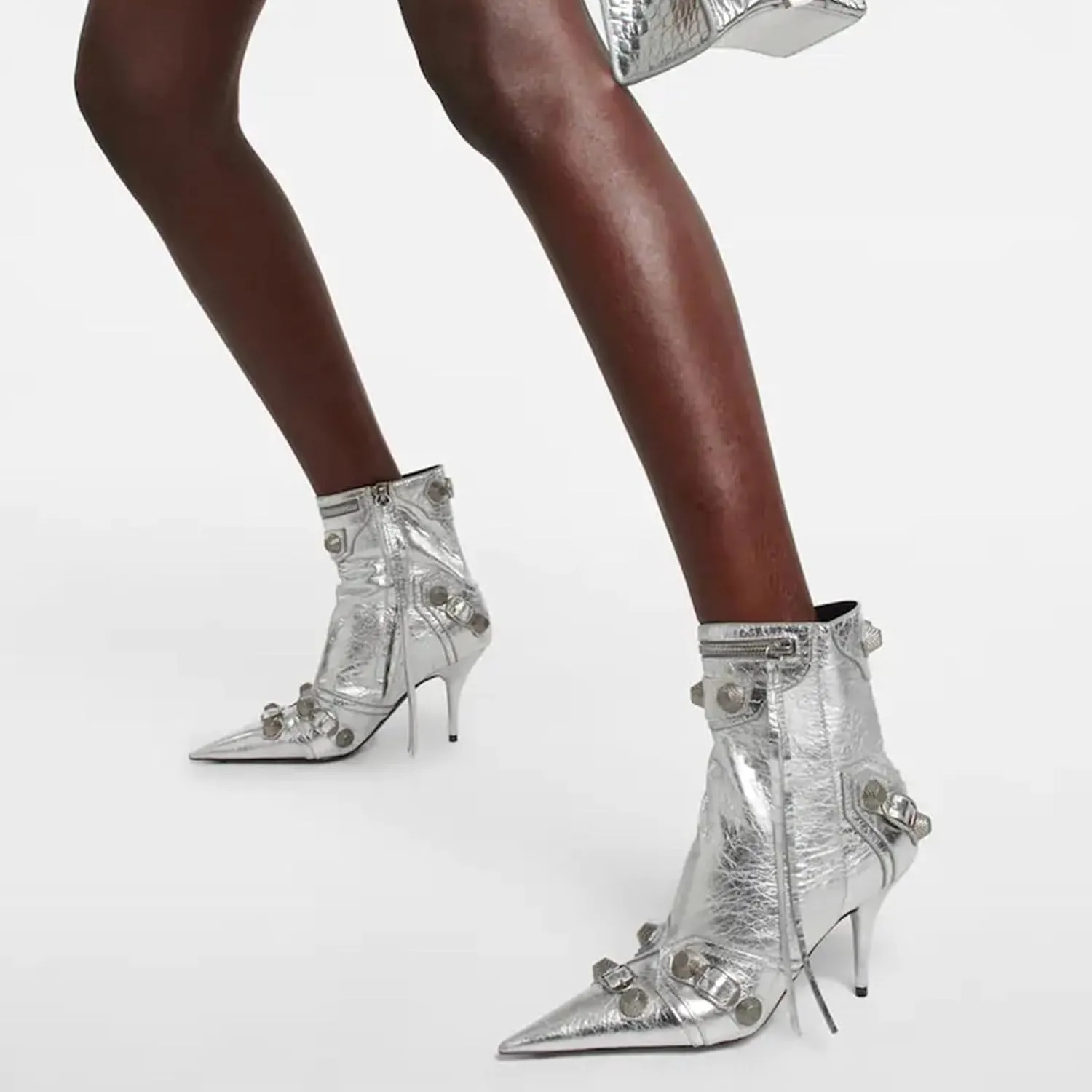 VOMIRA Knee High Boots Sexy Pointed Toe Rivets Tassels Stilettos High Heels Fashion Party Dressy Stripper Heels for Women