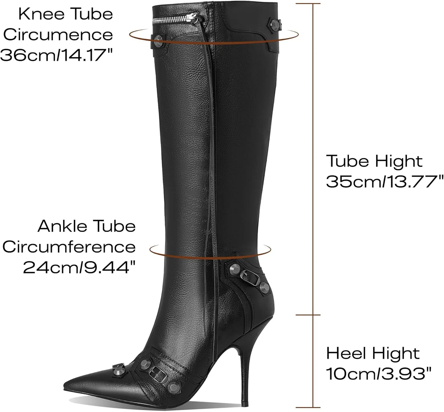 VOMIRA Knee High Boots Sexy Pointed Toe Rivets Tassels Stilettos High Heels Fashion Party Dressy Stripper Heels for Women