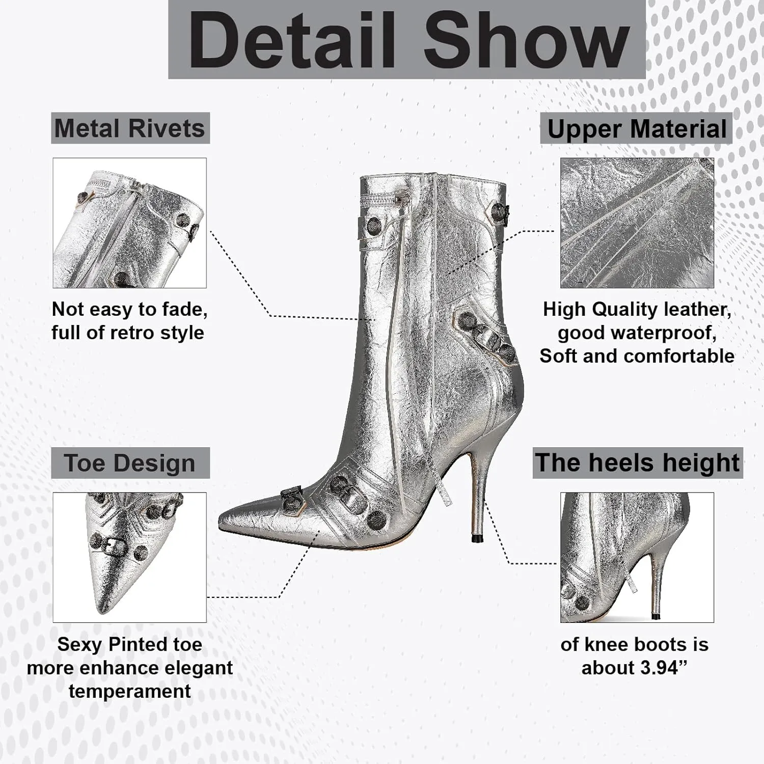 VOMIRA Knee High Boots Sexy Pointed Toe Rivets Tassels Stilettos High Heels Fashion Party Dressy Stripper Heels for Women