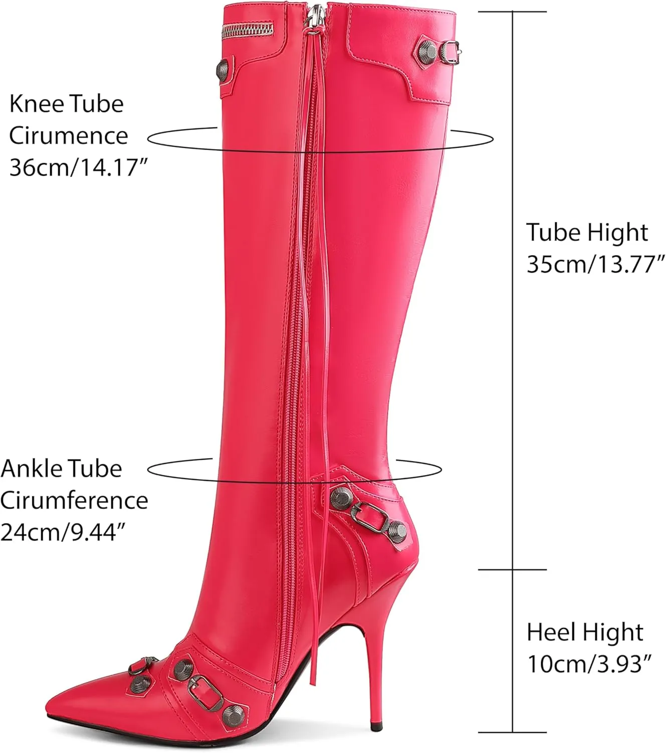 VOMIRA Knee High Boots Sexy Pointed Toe Rivets Tassels Stilettos High Heels Fashion Party Dressy Stripper Heels for Women