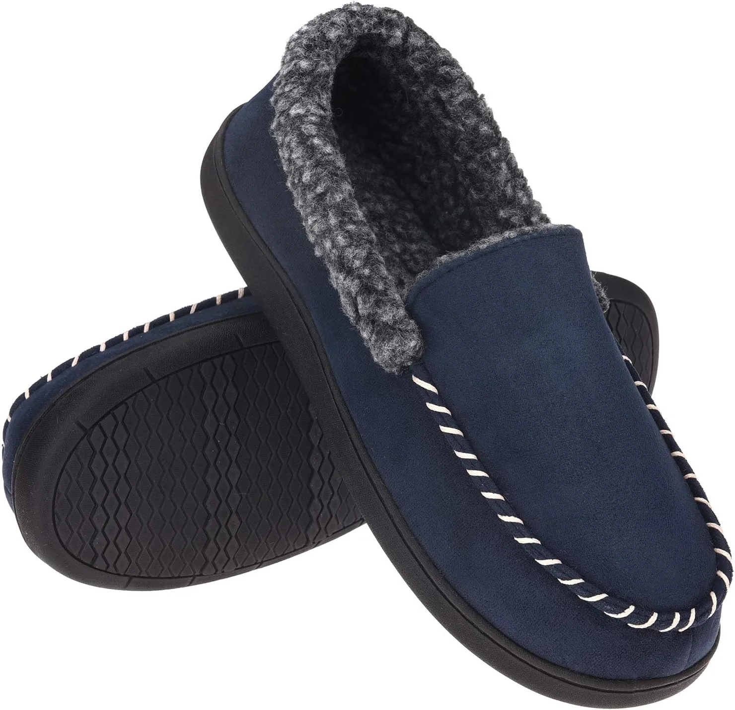 VONMAY Men's Moccasin Slippers Fuzzy Warm House Shoes Fleece Memory Foam Indoor Outdoor