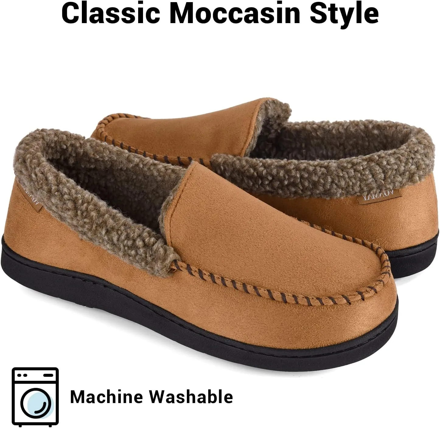 VONMAY Men's Moccasin Slippers Fuzzy Warm House Shoes Fleece Memory Foam Indoor Outdoor