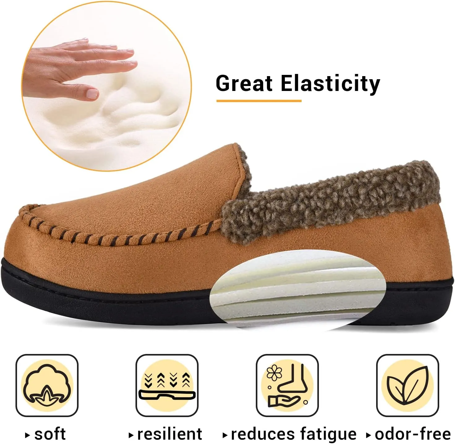 VONMAY Men's Moccasin Slippers Fuzzy Warm House Shoes Fleece Memory Foam Indoor Outdoor