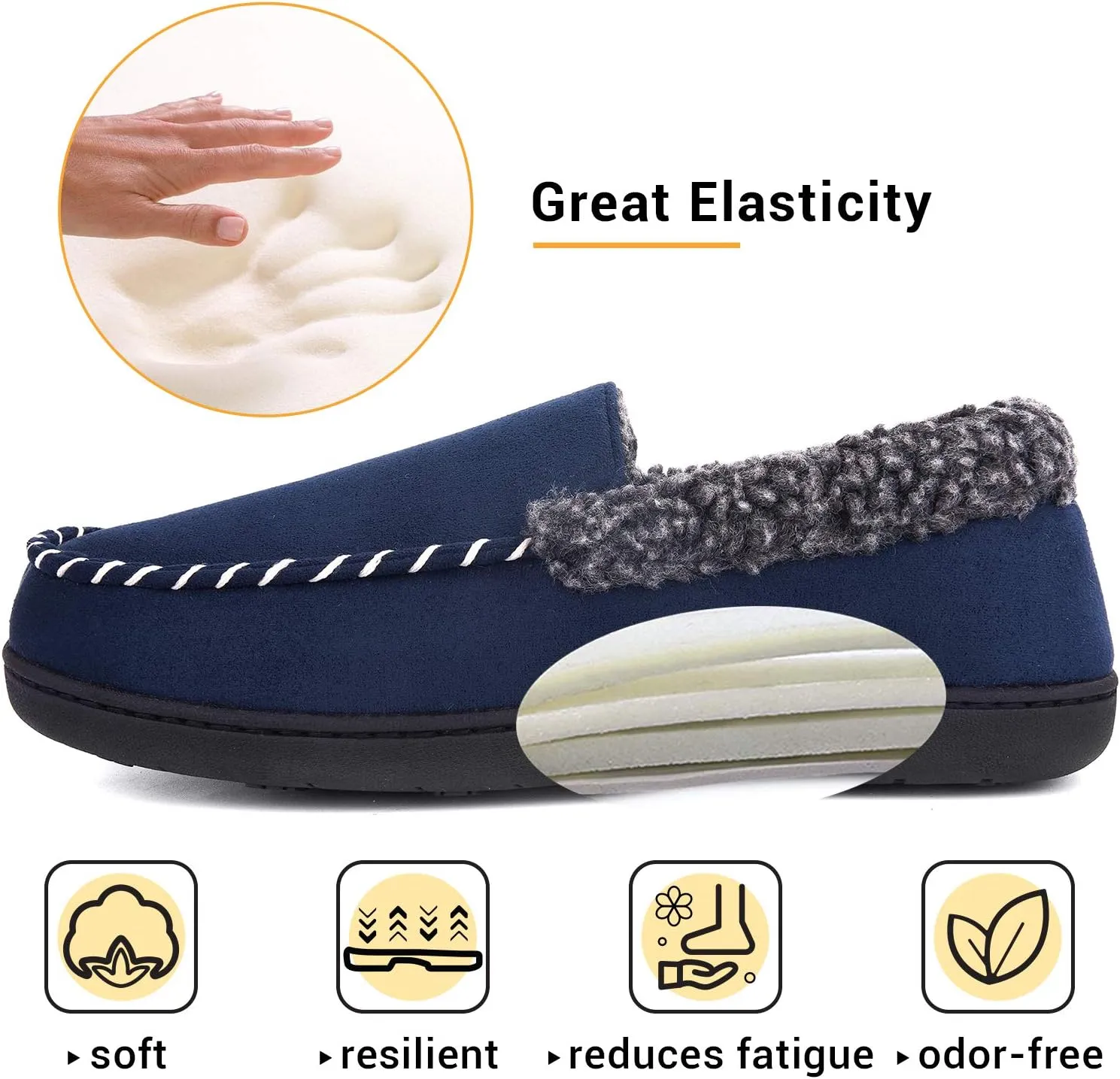 VONMAY Men's Moccasin Slippers Fuzzy Warm House Shoes Fleece Memory Foam Indoor Outdoor