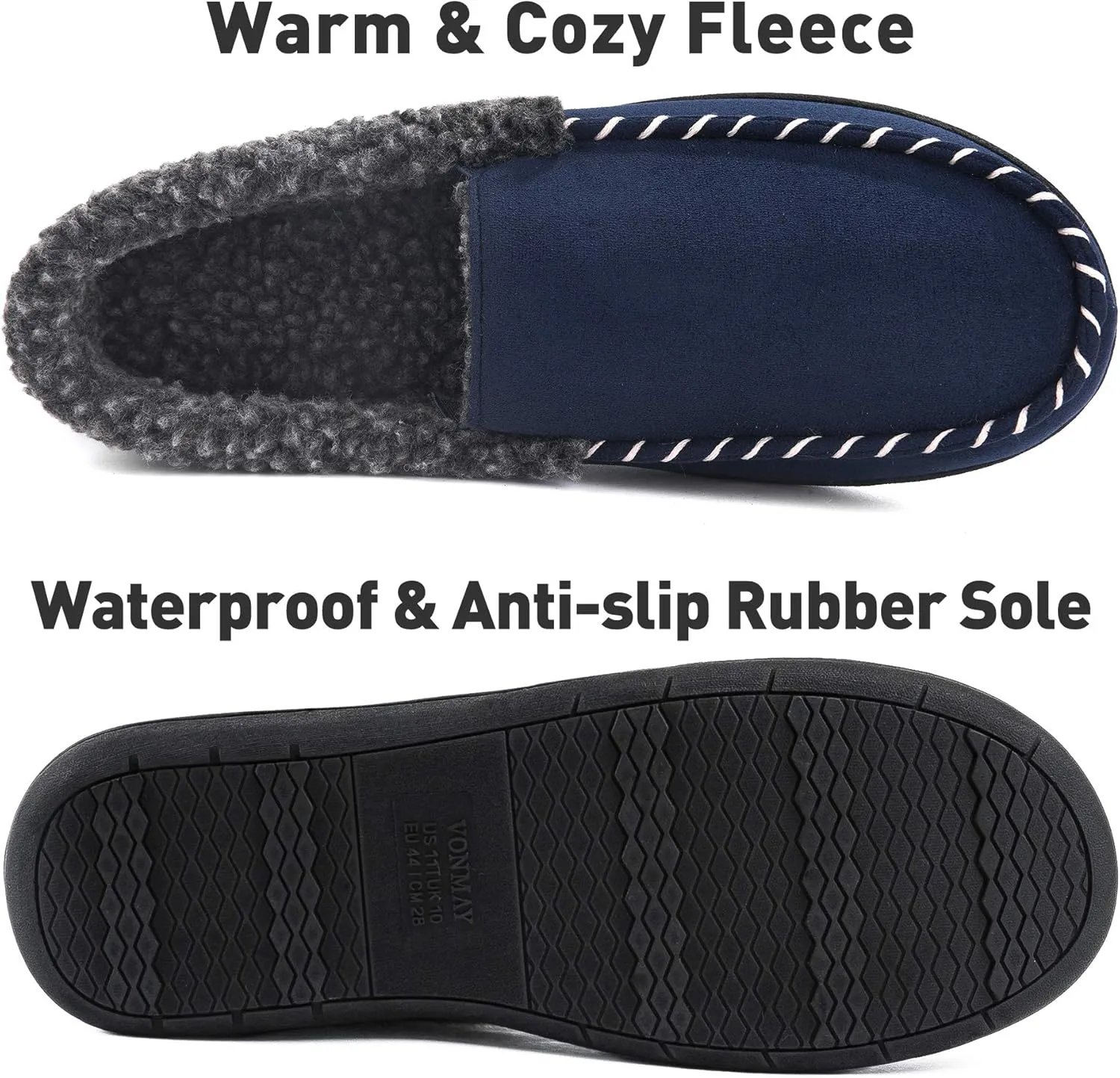 VONMAY Men's Moccasin Slippers Fuzzy Warm House Shoes Fleece Memory Foam Indoor Outdoor