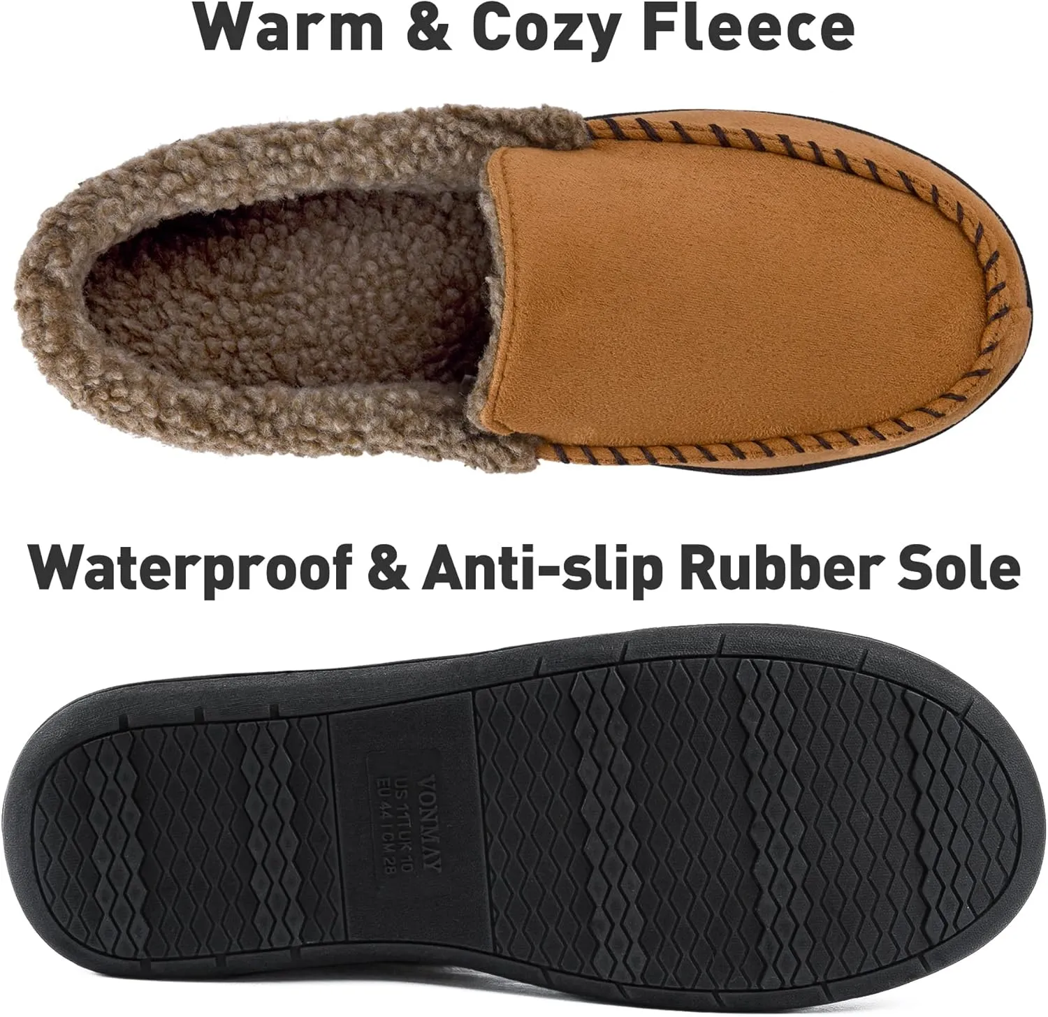 VONMAY Men's Moccasin Slippers Fuzzy Warm House Shoes Fleece Memory Foam Indoor Outdoor