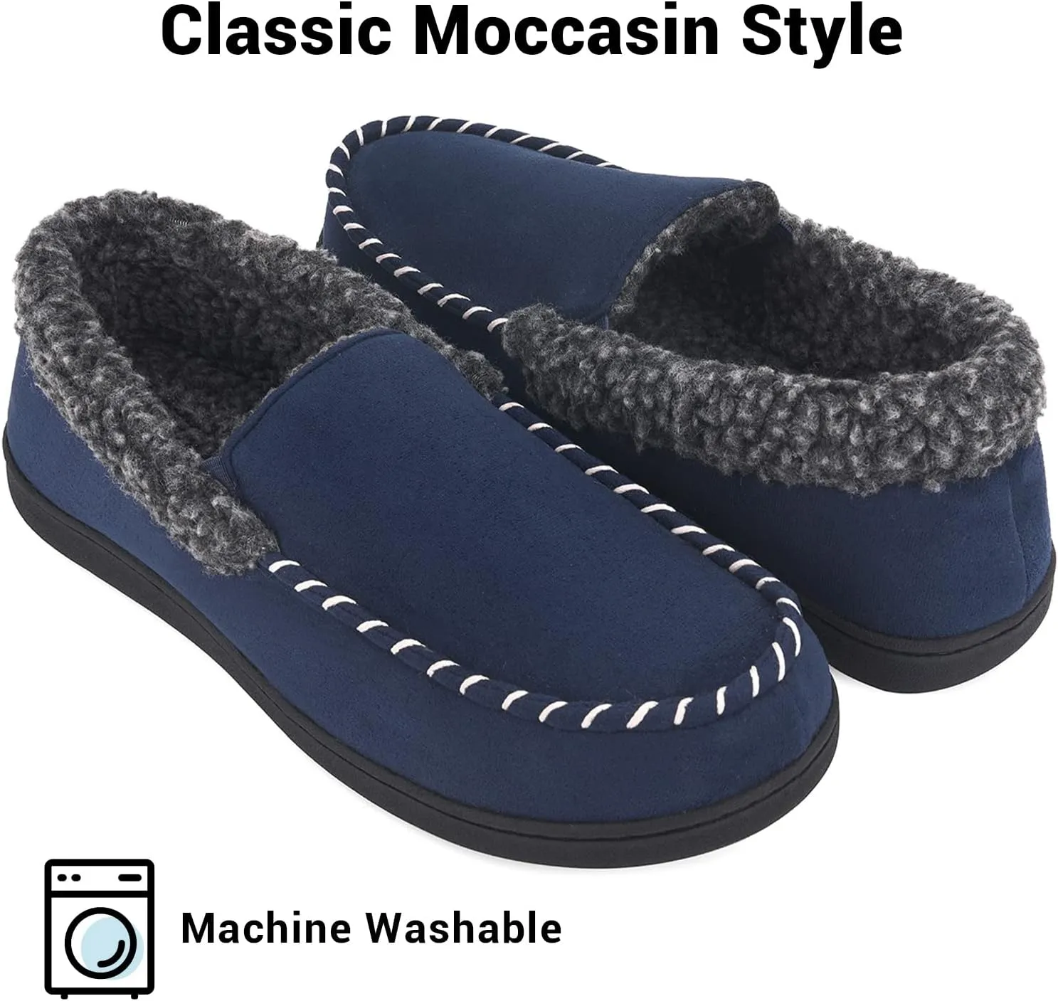 VONMAY Men's Moccasin Slippers Fuzzy Warm House Shoes Fleece Memory Foam Indoor Outdoor