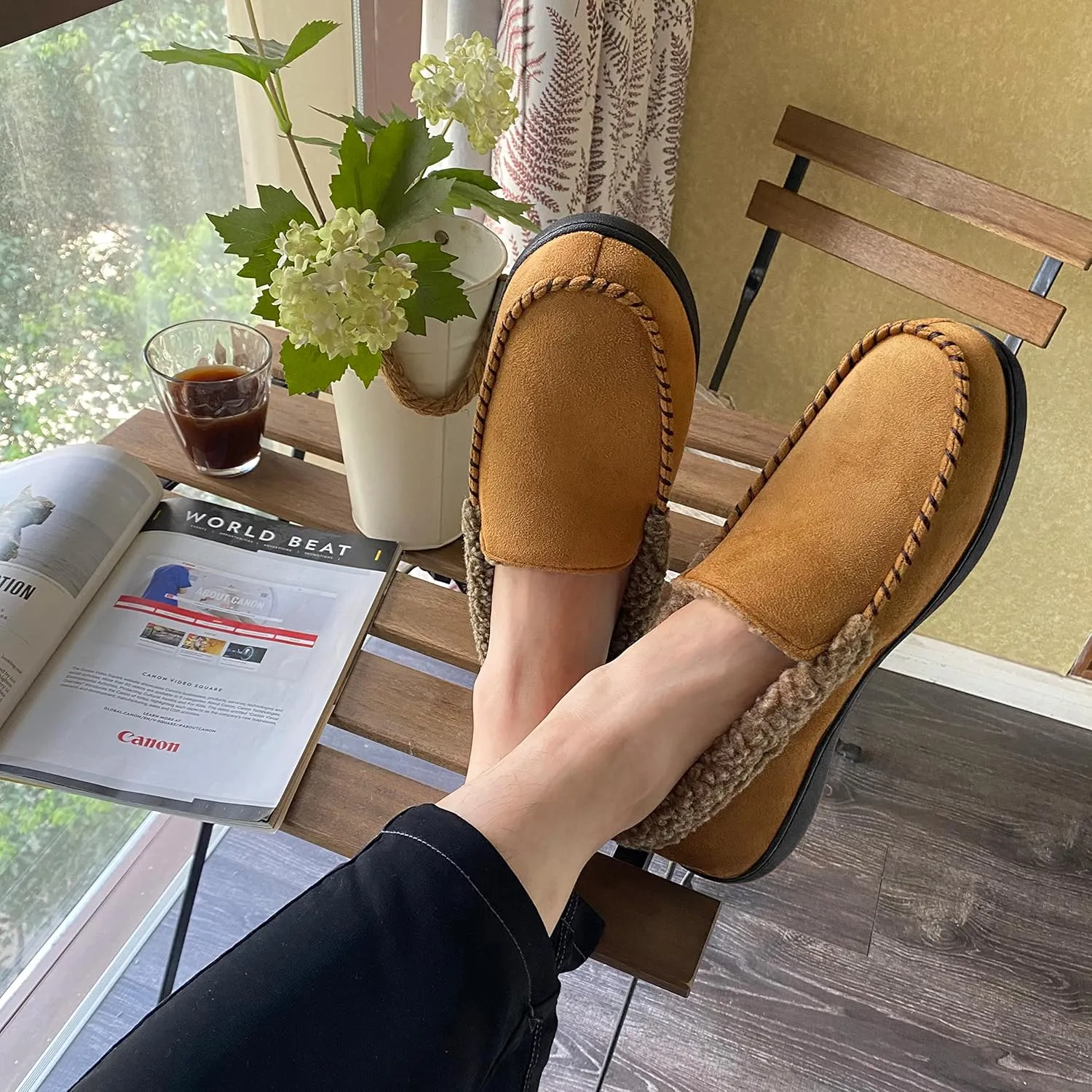 VONMAY Men's Moccasin Slippers Fuzzy Warm House Shoes Fleece Memory Foam Indoor Outdoor