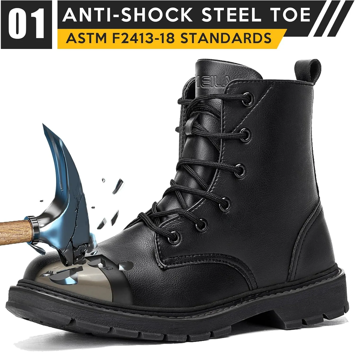 Waterproof Steel/Composite Toe Boots for Women Men, 6" Comfortable Work Boots Slip-resistant Safety Toe Construction Shoes