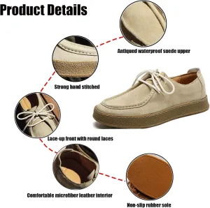WENOREG Men's Suede Lace Up Casual Loafers Fashion Comfort Slip-ons 2-Eye Thick Sole Waterproof Walking Sneakers Outdoor Flat Low Top Lightweight Walking Working Office Work Mocassins Shoes