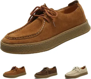 WENOREG Men's Suede Lace Up Casual Loafers Fashion Comfort Slip-ons 2-Eye Thick Sole Waterproof Walking Sneakers Outdoor Flat Low Top Lightweight Walking Working Office Work Mocassins Shoes