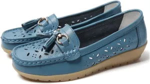 WERWAES Casual Loafers for Women Metal Buckle Breathable Comfortable Leather Slip on Moccasins Loafers Shoes Driving Outdoor Walking Womens Flats
