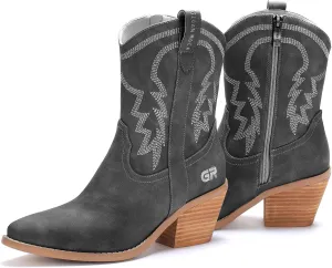 Western Cowgirl Ankle Boot for Women with Embroidered Comfy Fashion Vintage Boot Wide Calf Horse Riding Pointed Toe Cowgirl Short Booties