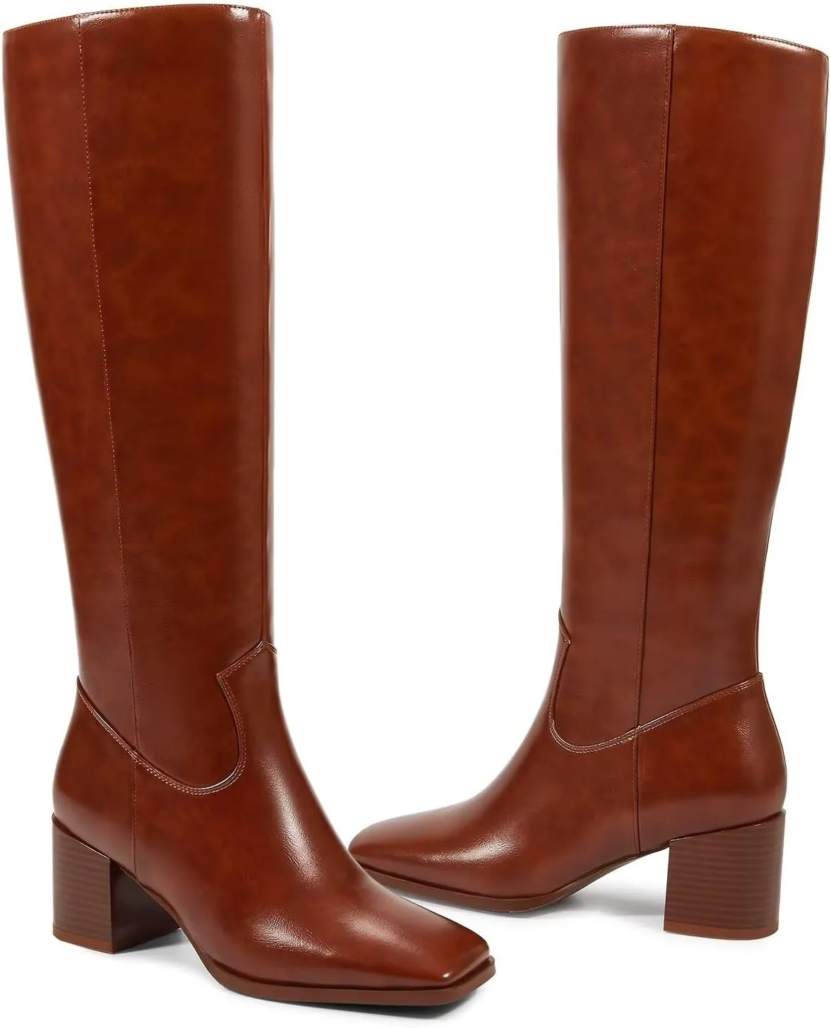 wetkiss Knee High Boots for Women GoGo Boots with Chunky Heel, Square Toe and Side Zipper Design Fashion Dress Boots