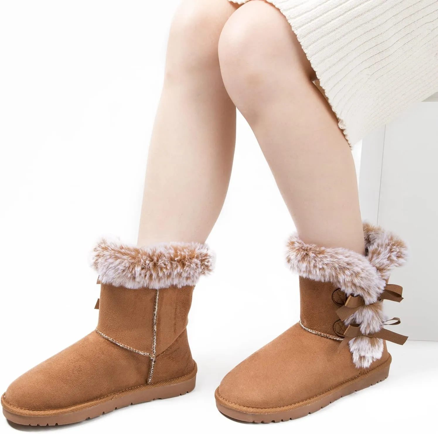 WFL Women Snow Boots Classic Mid-calf Fur Lining Fashion Winter Boots