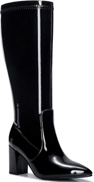 Wide Calf Knee High Boots For Women Plus Size Side Zipper Leather Chunky Heel Boots Heeled Pointed Toe Tall