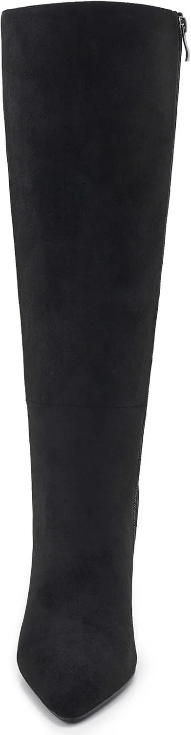Wide Calf Knee High Boots For Women Plus Size Side Zipper Leather Chunky Heel Boots Heeled Pointed Toe Tall
