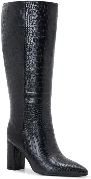 Wide Calf Knee High Boots For Women Plus Size Side Zipper Leather Chunky Heel Boots Heeled Pointed Toe Tall