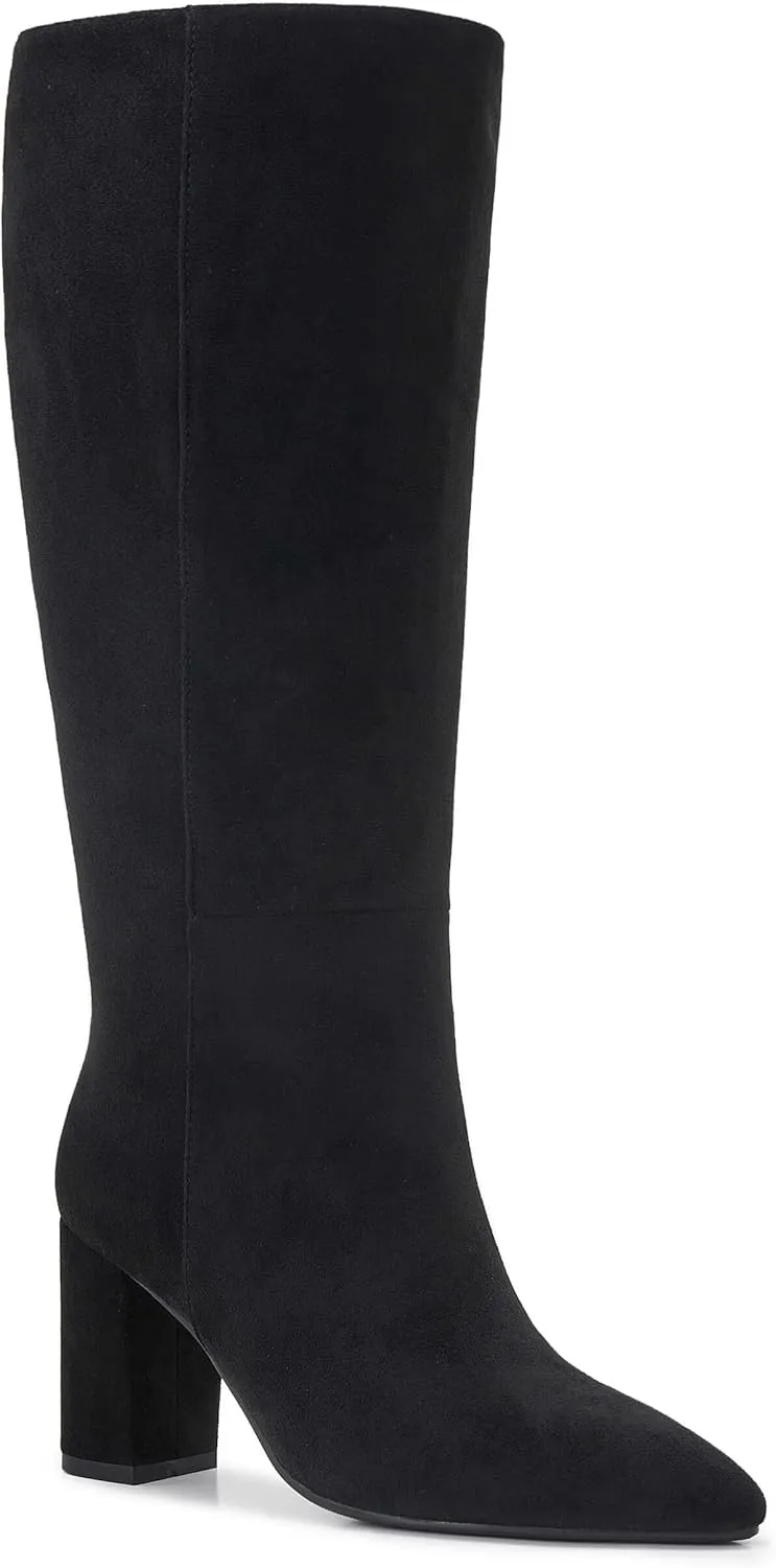 Wide Calf Knee High Boots For Women Plus Size Side Zipper Leather Chunky Heel Boots Heeled Pointed Toe Tall
