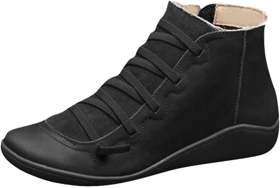 Wide Width Boots for Women Comfy Orthopedic Arch Support Daily Walking Work Outdoor Hiking Ankle Boots Lightweight Lace Up Side Zipper Pull On Flat Boots for Women Winter Fall Travel