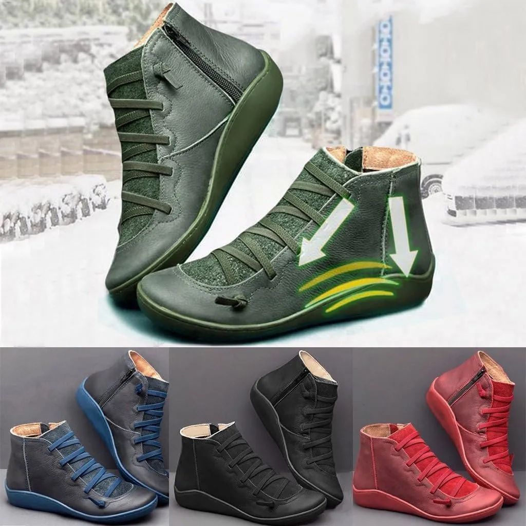 Wide Width Boots for Women Comfy Orthopedic Arch Support Daily Walking Work Outdoor Hiking Ankle Boots Lightweight Lace Up Side Zipper Pull On Flat Boots for Women Winter Fall Travel