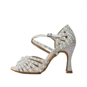 Women Ballroom Dance Shoes Diamond-Studded Fashion High Heel Sandals Latin Salsa Practice Performance Shoes