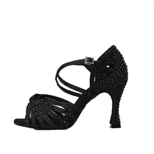 Women Ballroom Dance Shoes Diamond-Studded Fashion High Heel Sandals Latin Salsa Practice Performance Shoes