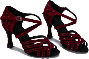 Women Ballroom Dance Shoes Rhinestone Handmade Sandals Latin Salsa Modern Practice Performance Dance Shoes