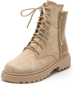 Women Boots Motocycle Boots Women Casual Leather Shoes Spring Summer Autumn Winter Velvet Booties British Style Wild Tide Ankle Boots (Color : Khaki, Shoe Size : 6)