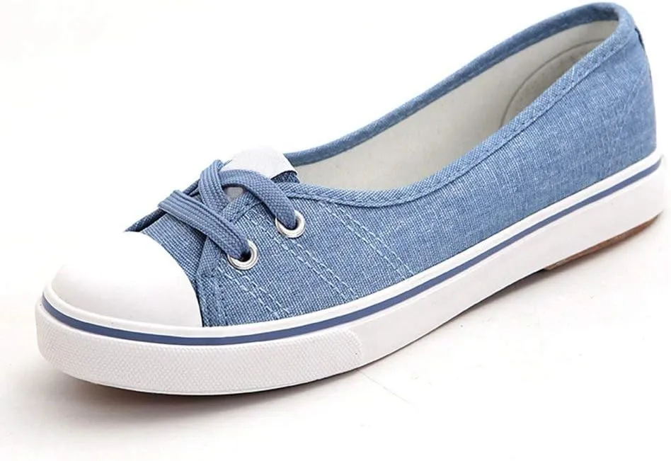 Women Casual Canvas Work Flats Loafers Slip On Woman's Flats Soft Fashion Boat Shoes (40, Light Blue)